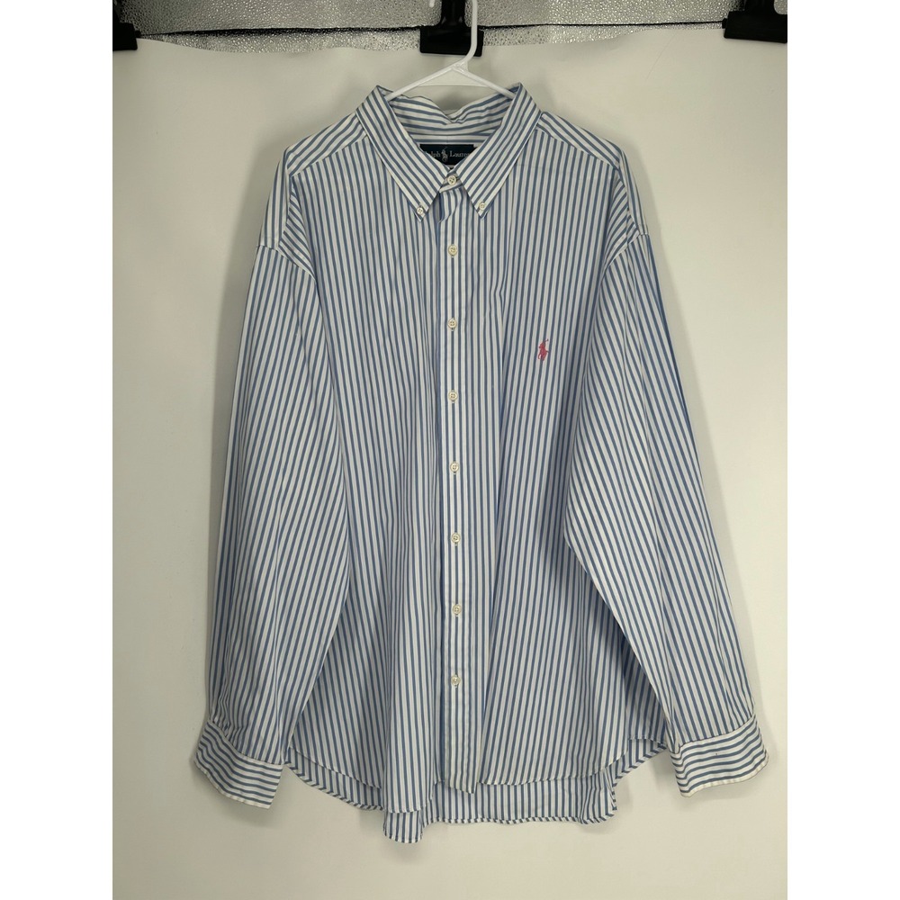 Polo Ralph Lauren Shirt 3XL Big 3XB White Blue Striped Classic Fit Button Down - Picture 1 of 6